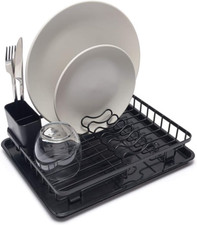 – Compact Dish Drainer – Plate Drying Rack with Drip Tray & Cutlery