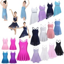 Girls Sequin Lyrical Ballet Dance Dress Kids Latin Chiffon Dancewear Costume