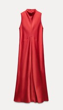 Zara Red Sleeveless Satin Midi
