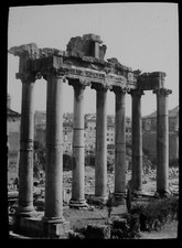 ANTIQUE Magic Lantern Slide THE TEMPLE OF SATURN C1910 PHOTO .. ROME ITALY