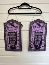 2 x Witches Way Deadly Desserts Halloween Hanging Signs Purple Black