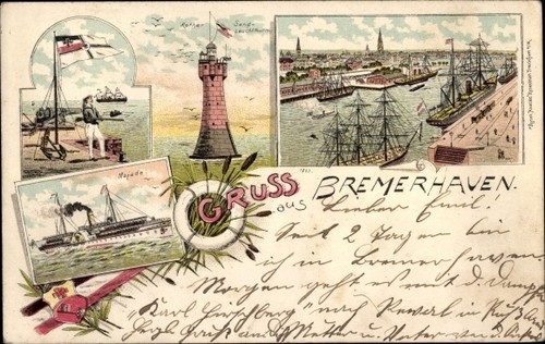 Litho bremerhaven lighthouse - litho, bremerhaven,