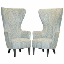 PAIR OF RRP £16,000 2007 RESTORED GEORGE SMITH TOM DIXON WING BACK ARMCHAIRS