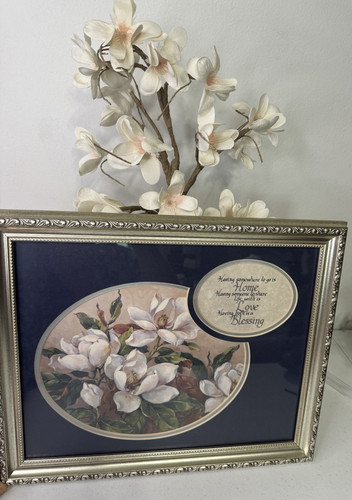 Framed magnolia print blue - framed,