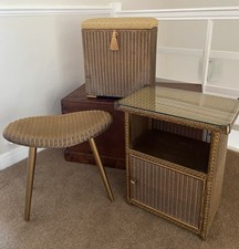 Lloyd Loom Vintage  50’s Set of Bedside Table, Linen Box and Stool