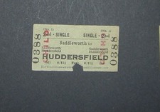 BR Rail Ticket -Saddleworth to Huddersfield - 2nd single - 22/03/1963