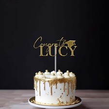 Personalised Congrats Cake Topper Acrylic Mirror Graduation Custom With Any Name