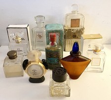 9 Vintage Glass Perfume Bottles - No 4711, Bellodgia CARON, Chanel x 2, Yardley