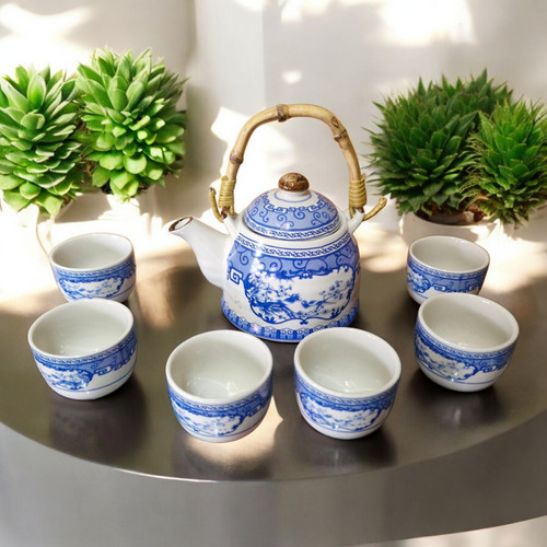 Chinese tea set blue and - chinese,