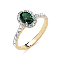 9ct Yellow Gold on Silver simulated EMERALD & Cz Oval Cluster Ring size K to S