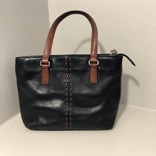 FOSSIL Real leather ladies shoulder bag black with brown handles. VGC