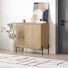 2 Door Sapphire Oak Sideboard On Black Metal Legs Modern Laser Cut Door