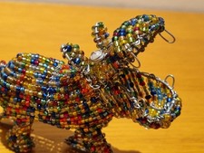 Handmade Beaded Hippo Figurine – Multicolour Wire & Glass Beads African Animal