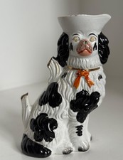 Antique Staffordshire Black & White Spaniel Spill Vase, 19th Century