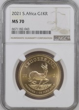 2021 South Africa 1 oz Gold Krugerrand – NGC MS70 (Top Pop – 1 of Only 5) 