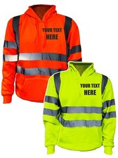 PERSONALIZED CUSTOM PRINT ORANGE OR YELLOW HI VIS HOODIE NO ZIP PULL OVER HOODY