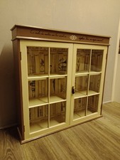 Glass Fronted 2 Door Oak Bookcase Display Cabinet with 2 Shelves + Key.
