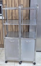 Stainless Steel 3-Tier Storage Trolleys with Frosted Drawer & Wheels – Set of 2