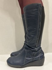 Gorgeous Moshulu ‘Humpty Dumpty’ Navy Leather Wedge Heel Knee Boots UK6.5