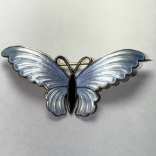 Brooch Pin Butterfly Blue Enamel Norway Sterling Antique Signed Oxo Old C Clasp