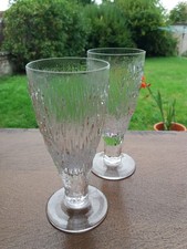 PAIR of WHITEFRIARS GLASS ICICLE Pattern WINE GLASSES M160 - TUMBLERS - GLACIER.
