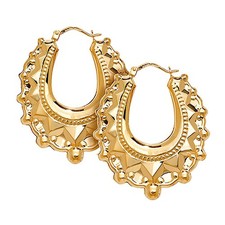 9ct Yellow Gold Large Creole Hoop Earrings - Gypsy Style Design - Hallmarked 375