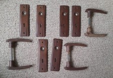 3 pairs of original Everite bakelite door handles with back plates plates