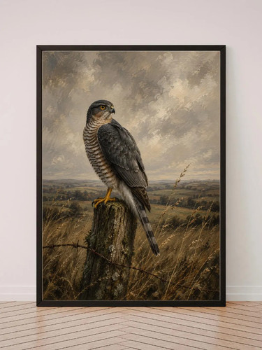 Sparrowhawk fence post - post, print