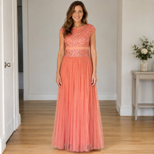Coast peach sequin tulle maxi - coast,