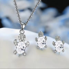 3pcs Silver-plated Necklace Earrings Set Ladies Girls  Style clear
