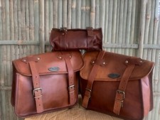 Real Brown Goat Leather COMBO Motorcycle Saddle Bag Panniers Big Capacity bag