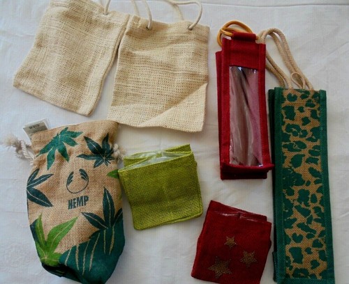 Natural jute gift bags hemp - natural, x7