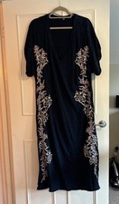 Free People Beautiful Navy Embroidered Kimono Maxi Tshirt Dress Size M U.K 12-14