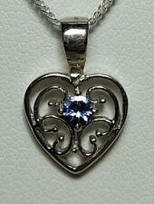 Silver Heart Purple CZ Pendant Necklace