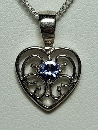 Silver heart purple pendant - purple, cz