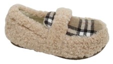Womens Beige Moccasins Slippers Teddy Fleeced Lined Tartan Bedroom Warm Sizes