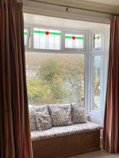 Large Laura Ashley Striped Linen Pencil Pleat Fully Lined Curtains 268 x 240 cm