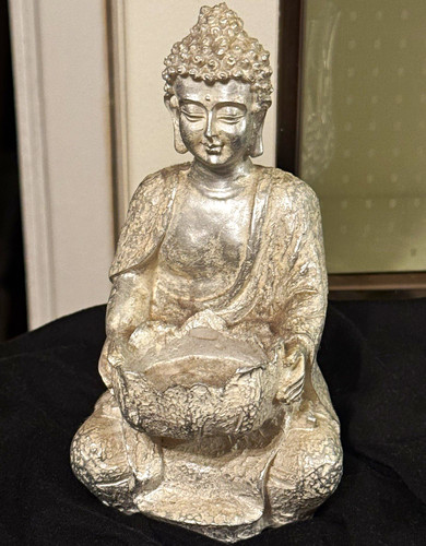 Silver buddha figurine holding - buddha,