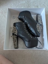 Jeffery Campbell Lita Spike Black Leather Platform Boots |Size 6| Free Shipping