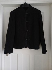 Black Short Mandarin Collar Wool Mix Boucle Jacket Size 10 Hardly Worn VGC