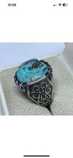 Men's Ring 925 Sterling Silver Vintage Blue Turquoise US 11 – 10g Elegant Look