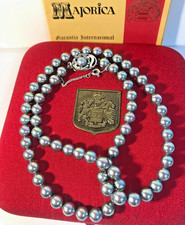 NEW MAJORICA 6mm GREY / IRIDESCENT PEARLS Necklace LONG 50cm / Original Box 1980
