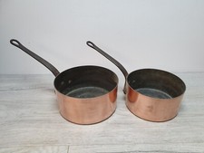 Vintage French Pair Of atelier de cuivre Copper And Iron Pans 7" & 8" Diameter 