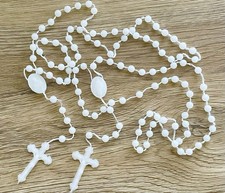 2 SETS WHITE LUMINOUS GLOW IN THE DARK ROSARY BEADS - PLASTIC ROSARIES