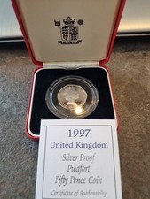 1997 ROYAL MINT SILVER PROOF PIEDFORT 50P BOXED WITH COA