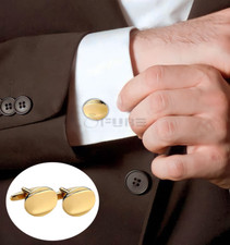 Minimalist Gold Cufflinks Oval Shaped 18ct Gold Plated Men's Fashion Cuff Links
