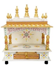 White Wooden Temple Puja Mandir Pooja Stand for Home and Office Wall Mandir.