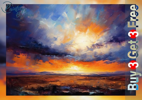 Sunset landscape oil painting - sunset,