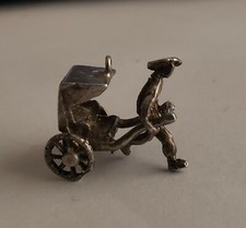 Vintage Sterling Silver Articulated Man Pulling Rickshaw Moving Wheels Charm 4g 