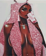 Pink Glitter Sparkle Effect Figure Portrait Graphic Print Maxi Dress 16-18 